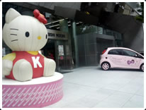 巨大キティーちゃんとキティーちゃん仕様の「ｉＭｉＥＶ」かな？ただの「ｉ」かも